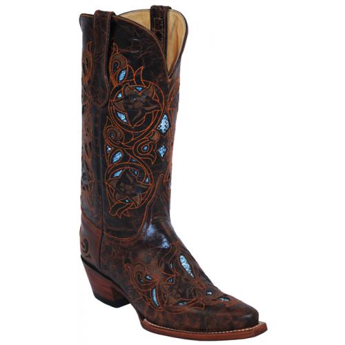 Ferrini Ladies 83061-44 Rust / Turquoise Genuine Leather Cowgirl Boots